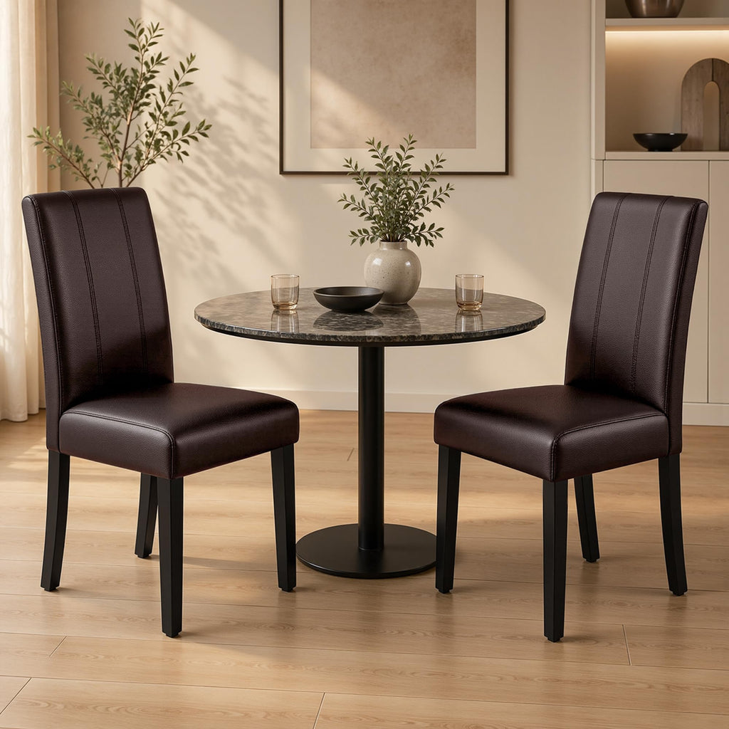 CHUN YI Dining Chairs Set of 4, Faux Leather Dining Room Chairs, Upholstered Modern Kitchen Parsons Chairs for Dining Room with Sturdy Wood Legs, Black (Only Chair)