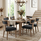 HNY Mid Century Modern Dining Chairs Set of 4, Upholstered Linen Kitchen & Dining Room Chairs with Ergonomic Curved Backrest, Solid Wood Legs, Farmhouse Accent Chair for Home, Apartment, Beige