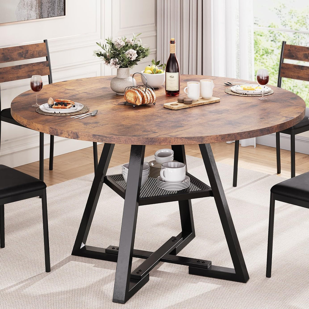 Jocoevol Round Dining Table for 4,Kitchen Dining Room Circle Dinner Pedestal Table,Space Saving Wood Kitchen & Dining Room Furniture (Black, 46In)