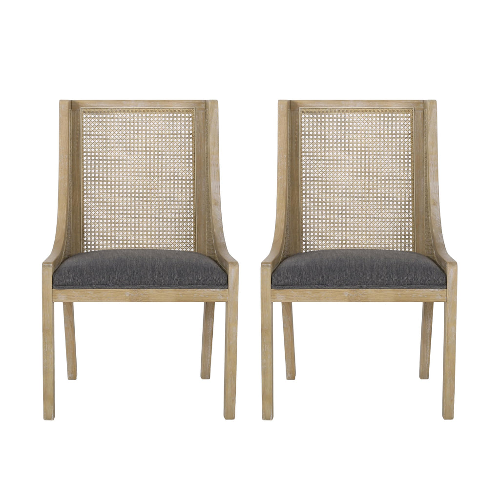 Christopher Knight Home Yone Dining Chairs Set of 2, Modern Dining Chair with Fabric Upholstery, Rubberwood Frame Kitchen Chairs with Cane Webbing, Extra Seat for Dining Room, Beige + Brown
