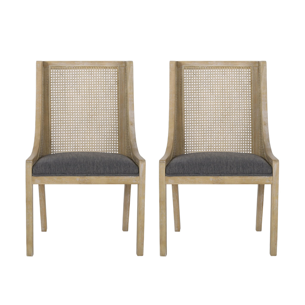 Christopher Knight Home Yone Dining Chairs Set of 2, Modern Dining Chair with Fabric Upholstery, Rubberwood Frame Kitchen Chairs with Cane Webbing, Extra Seat for Dining Room, Beige + Brown