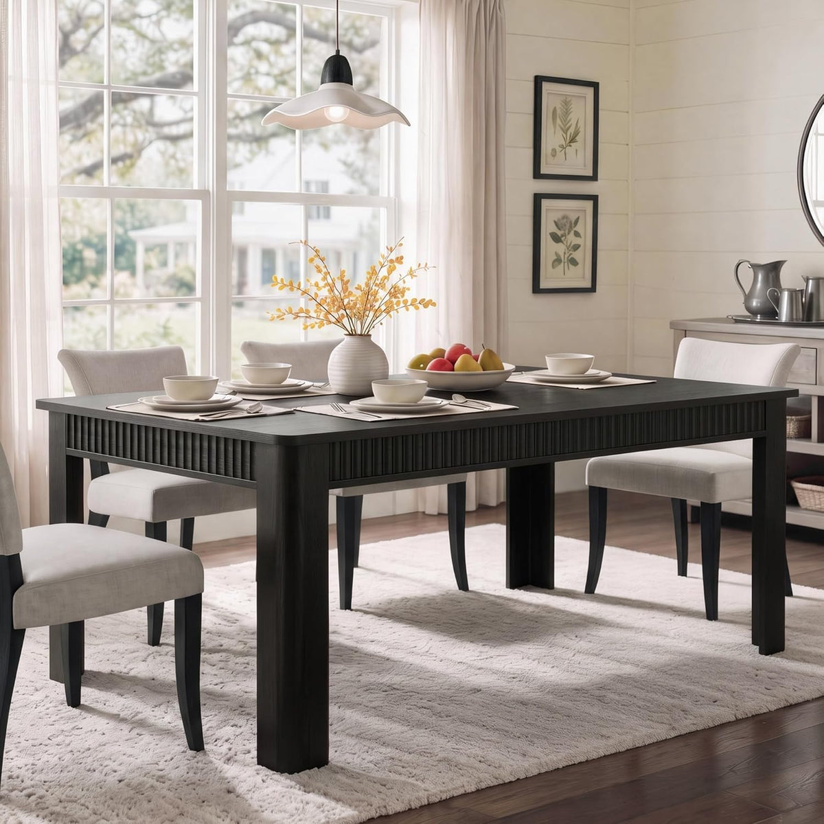MapleGrace 70" Rectangle Dining Table for 6-8, Wooden Kitchen Table, Black