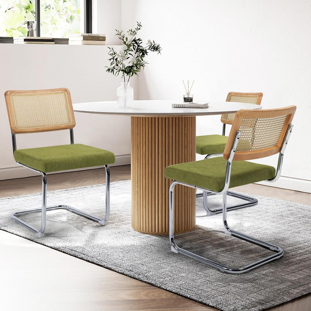 KROFEM Dining Chairs Set of 4,Modern Rattan Kitchen Chairs,Green