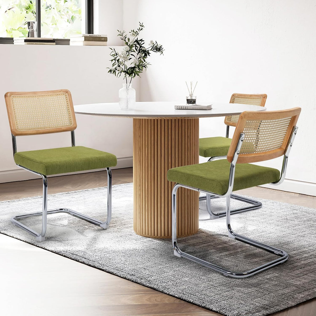 KROFEM Dining Chairs Set of 4,Modern Rattan Kitchen Chairs,Green