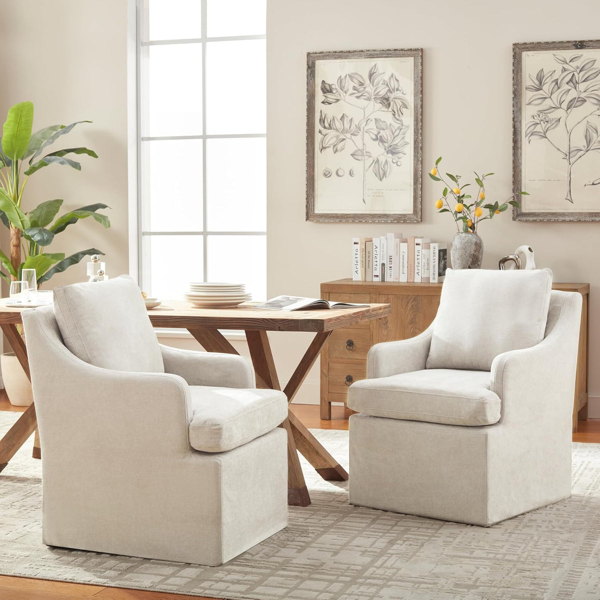 VKNOW Upholstered Dining Chairs Set of 2, Dining Room Chairs with Casters