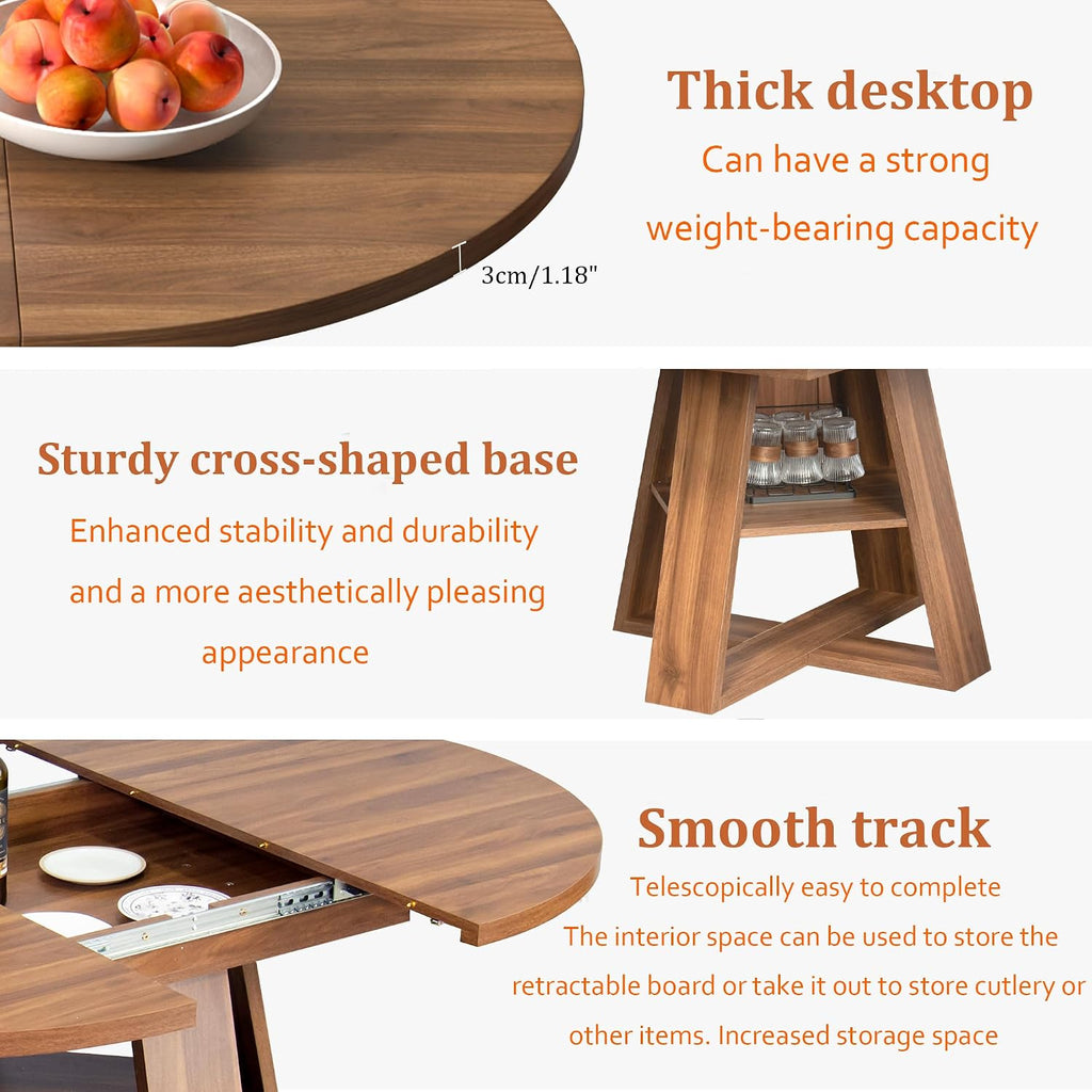 43.3"-59" Extendable Round Oval Dining Table for 4-8 with Storage Shelf