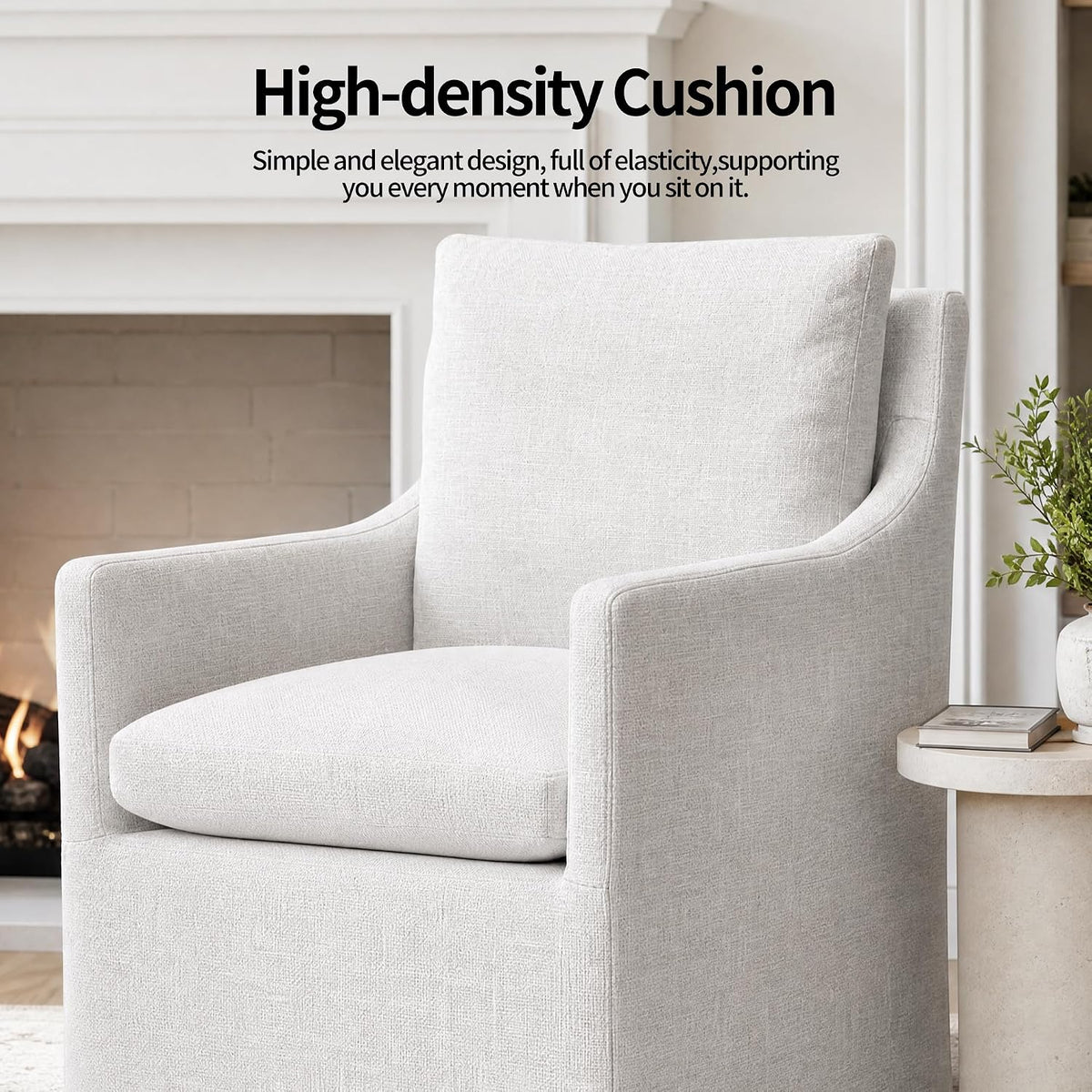 DUHOME Upholstered Dining Chairs with Casters,Linen Dining Chairs Set of 4