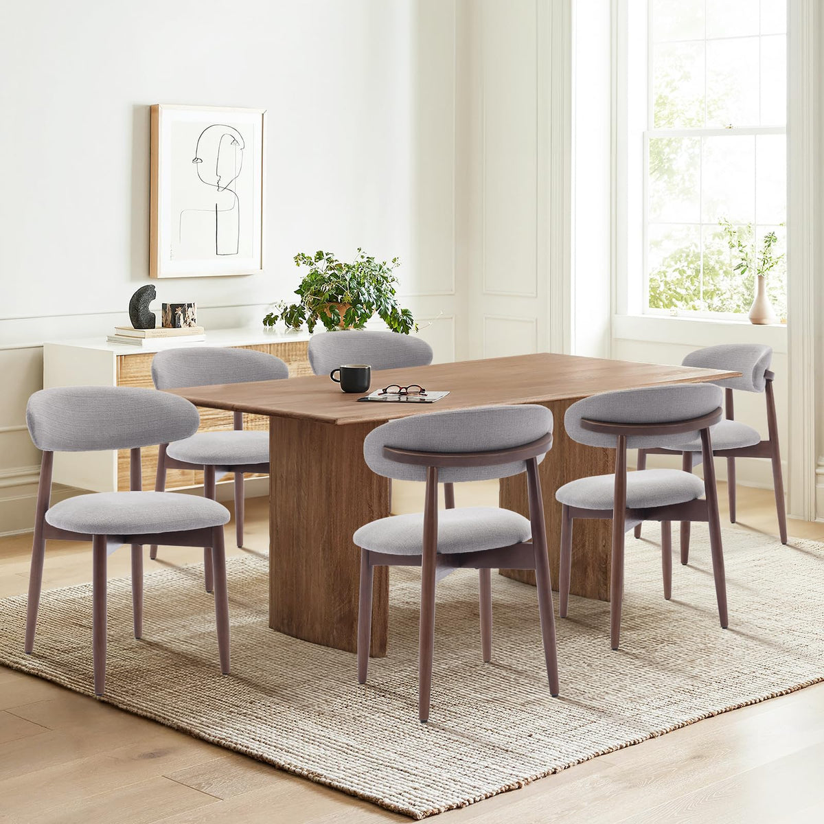 COLAMY Wooden Dining Chairs Set of 2, Modern Fabric Upholstered Kitchen Side Chairs, Farmhouse Dining Room Chair with Foot Pegs, Beige