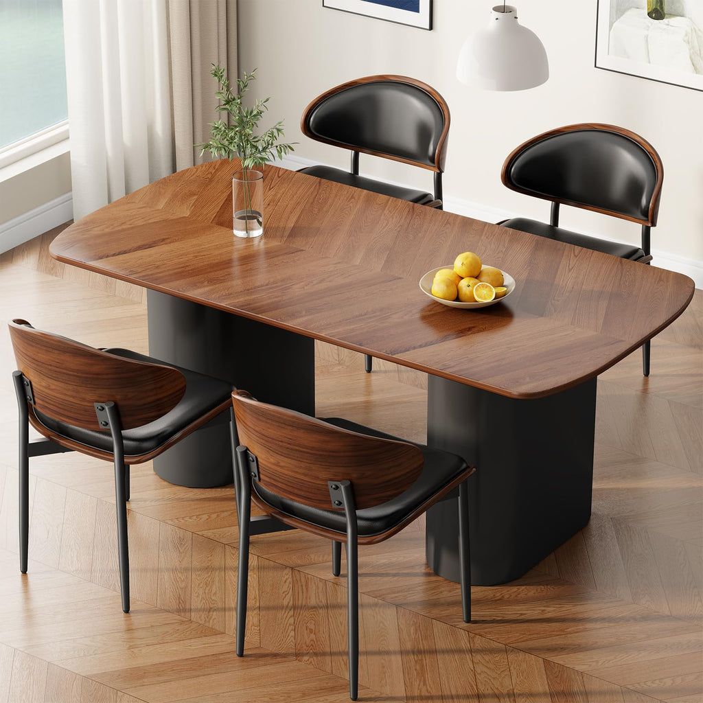 REONEY Dining Chairs Set of 2, Mid-Century Modern Kitchen Chairs, Black