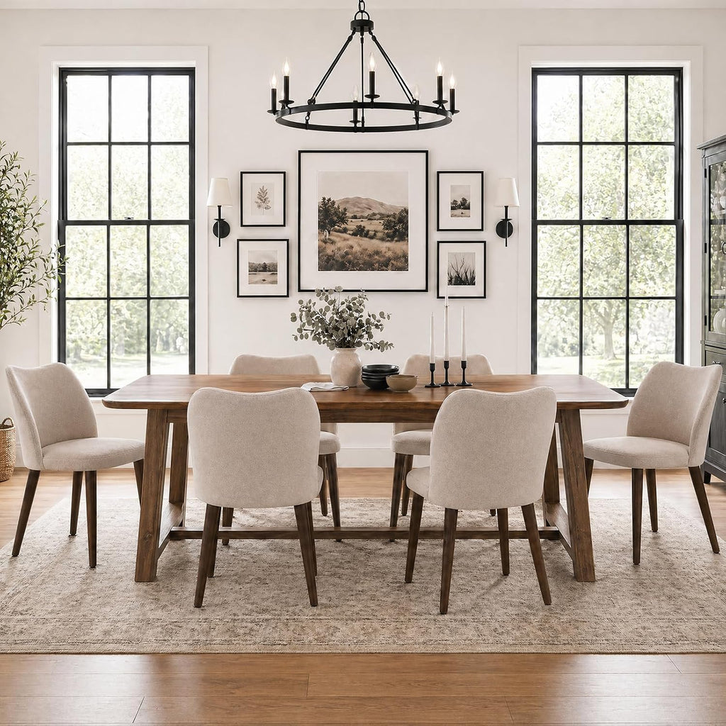 MALOL Dining Chairs Set of 6, Upholstered Fabric Kitchen Chairs with Curved Back, Padded Seat and Solid Wood Legs, Modern Dining Chair for Kitchen Dining Room, Camel