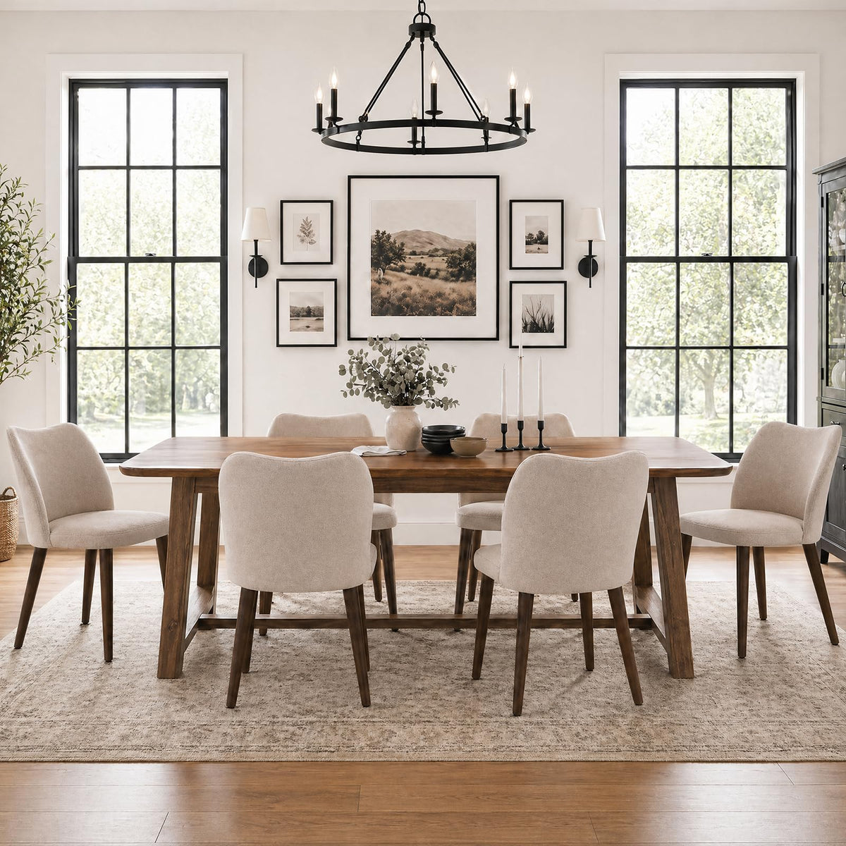 MALOL Dining Chairs Set of 6, Upholstered Fabric Kitchen Chairs with Curved Back, Padded Seat and Solid Wood Legs, Modern Dining Chair for Kitchen Dining Room, Camel