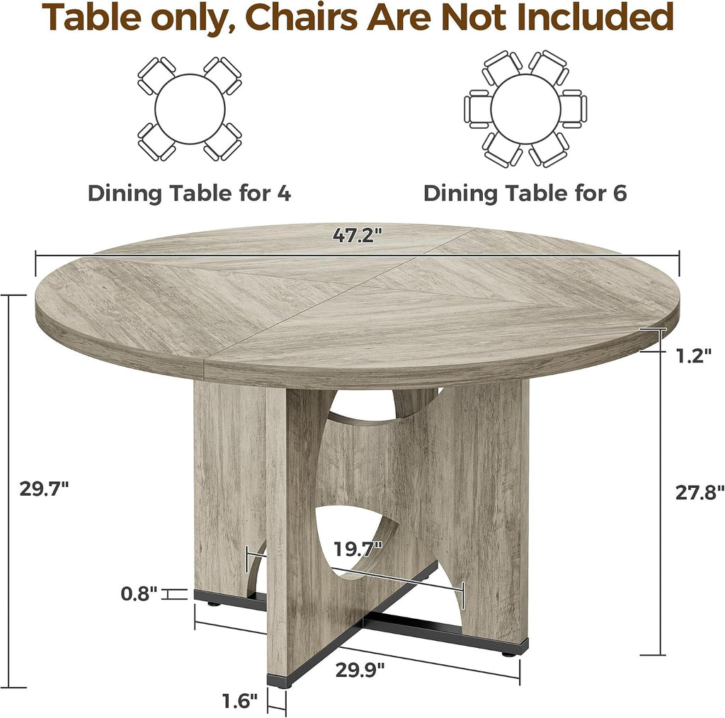 IRONCK 47" Round Dining Table for 4 with Pedestal Base, Gray