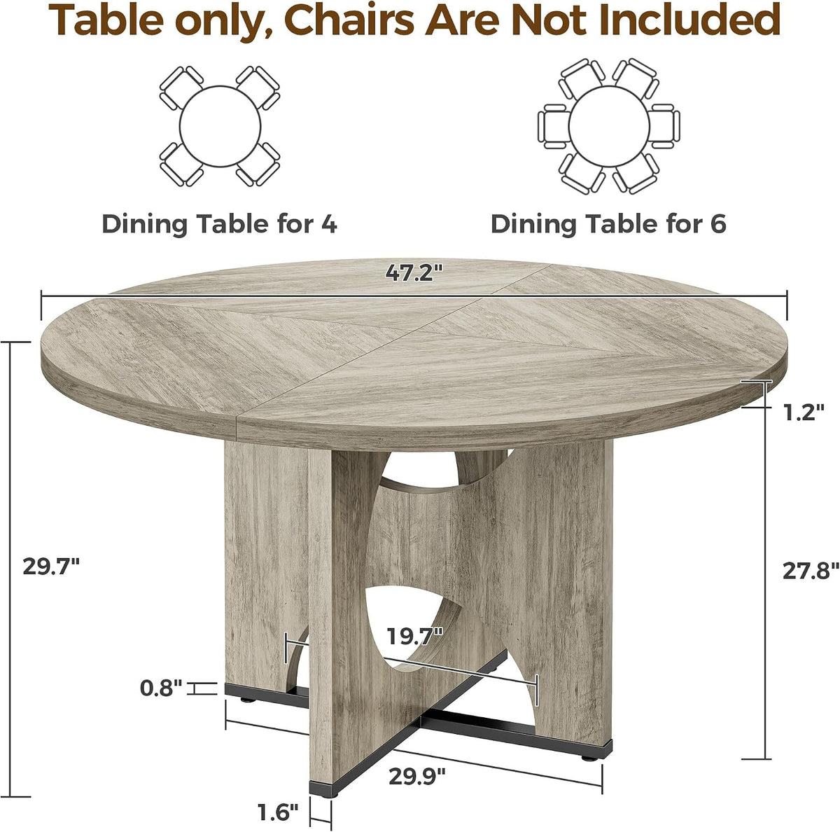 IRONCK 47" Round Dining Table for 4 with Pedestal Base, Gray