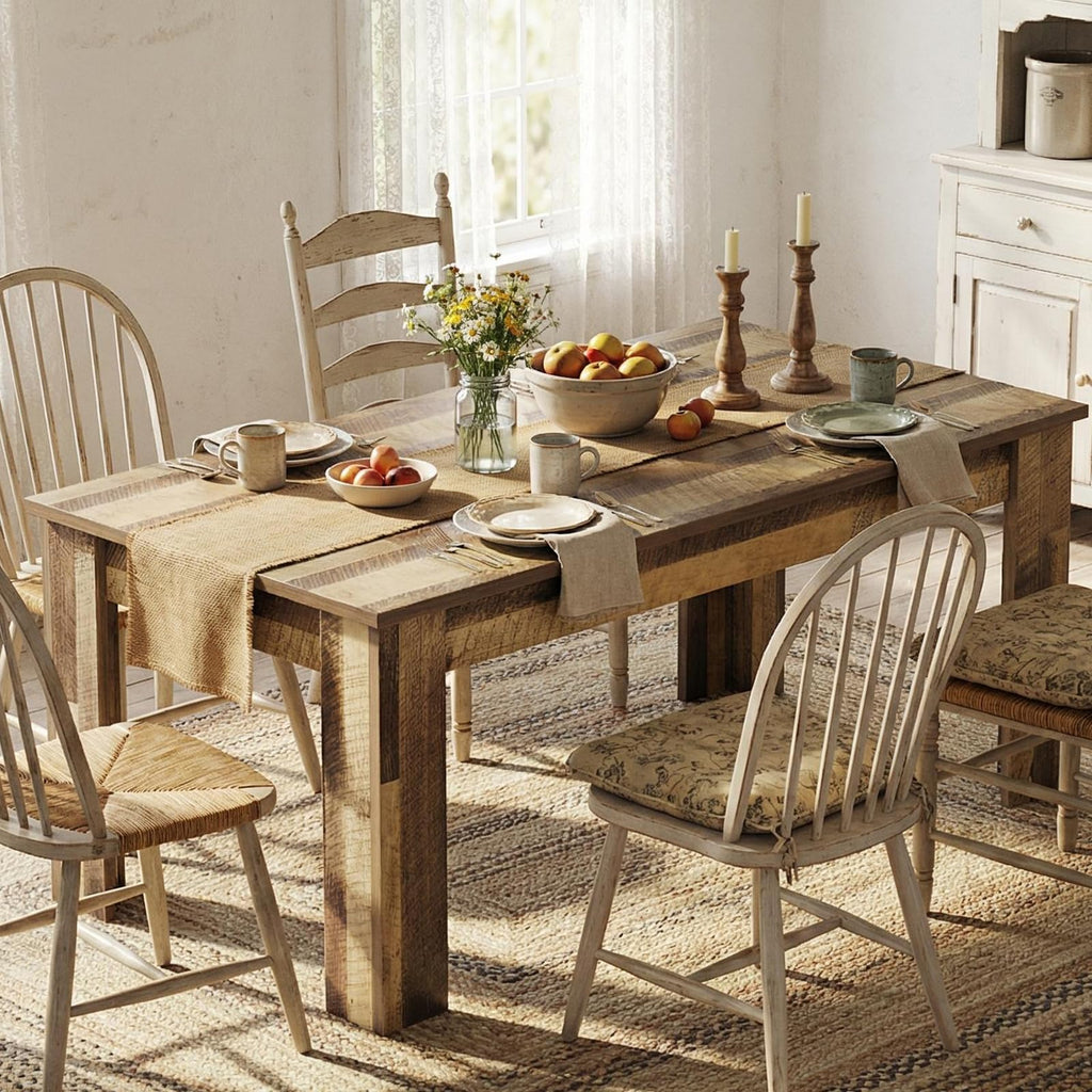CABIHOME 71" Long Dining Table for 6-8, Rectangular Farmhouse Kitchen Dining Room Table w/Wider H Legs & Large Wooden Tabletop, Sturdy Frame, Wood Strip Base, for Apartment, Kitchen, Dining, Walnut