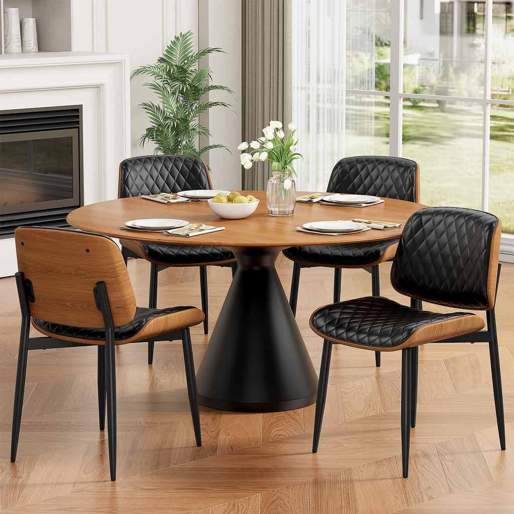 REONEY Dining Chairs Set of 2, Mid-Century Modern Kitchen Chairs, Black