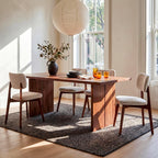 COLAMY Dining Chairs Set of 2, Mid Century Modern Upholstered Kitchen Chairs with Solid Red Oak Wood Legs, Textured Fabric Dining Room Accent Chairs for Small Spaces, 300 lbs Capacity,Walnut,Oatmeal