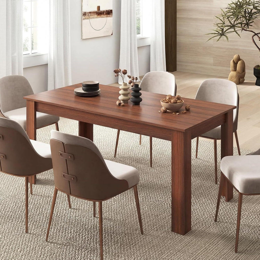GIANTEX Dining Table for 4-6, 63" Large Rectangular Kitchen Table, Walnut