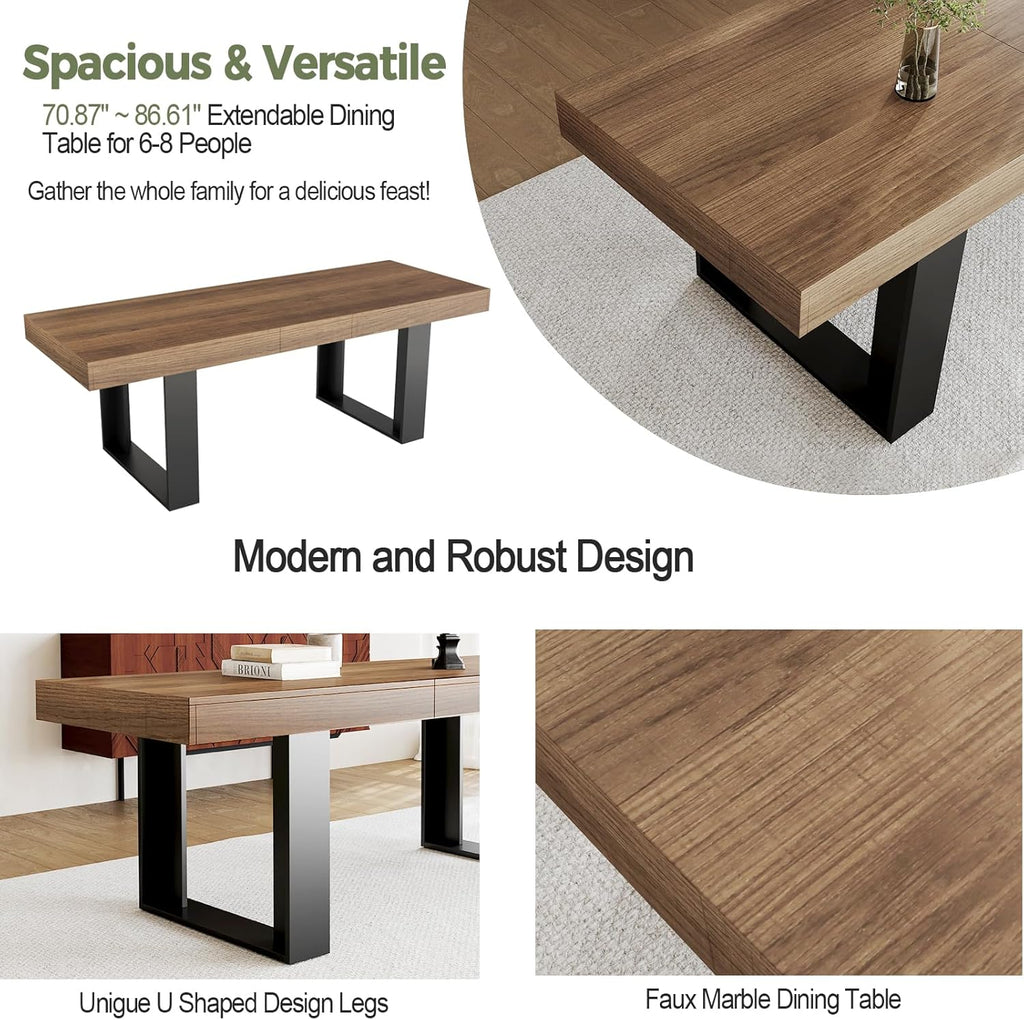 71-87 Inch Extendable Dining Room Table, Rustic Wooden Kitchen Table 6-10