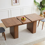 weselon 55"-71" Extendable Dining Table with Storage, Expandable Kitchen Table for 4-6, Space Saving Dining Room Table with Hidden Storage Cabinet, Adjustable Shelves & Fluted Base (Walnut)