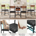 Jocoevol Industrial Dining Chairs Set of 4 - Upholstered Dining Room Chairs with PU Leather, Kitchen Chairs with Wooden Backrest and Thickened Metal Legs, for Dining Room, Living Room（Rustic Brown）