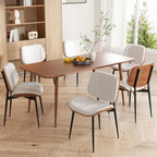 Dining Chairs Set of 2, Mid Century Modern Dining Room Chair, Upholstered Faux Leather Kitchen Chairs with Walnut Bentwood Back and Metal Legs for Kitchen Dining Room Living Room, Black