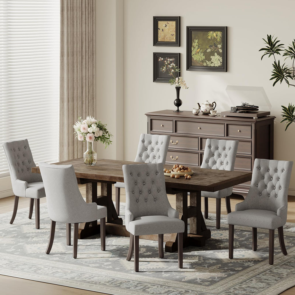 COLAMY Wingback Upholstered Dining Chairs Set of 4, Fabric Side Dining Room Chairs with Tufted Button, Living Room Chairs for Home Kitchen Resturant- Beige