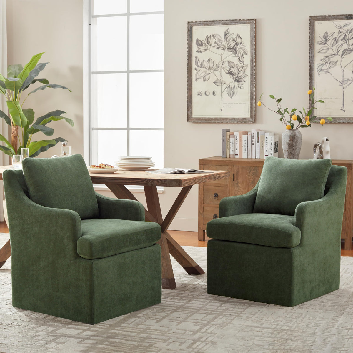 VKNOW Upholstered Dining Chairs Set of 2, Dining Room Chairs with Casters
