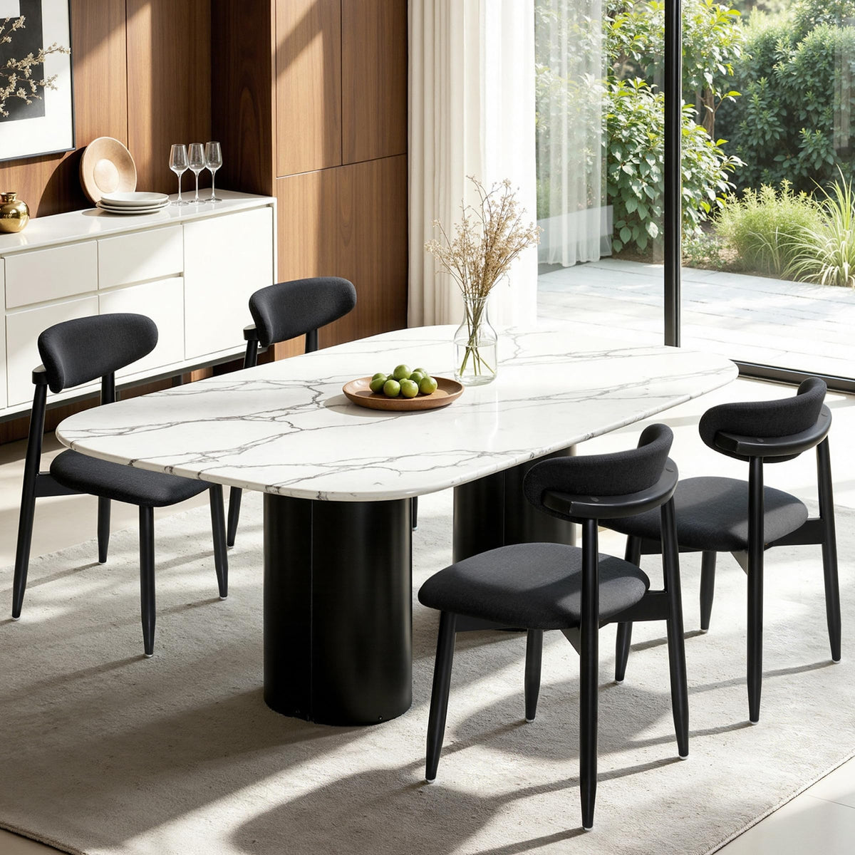 CHUN YI Dining Chairs Set of 4, Upholstered Wooden Dining Room Chairs, Mid Century Modern Fabric Kitchen Chair with Ergonomic Curved Backrest, Beige (Only Chairs)