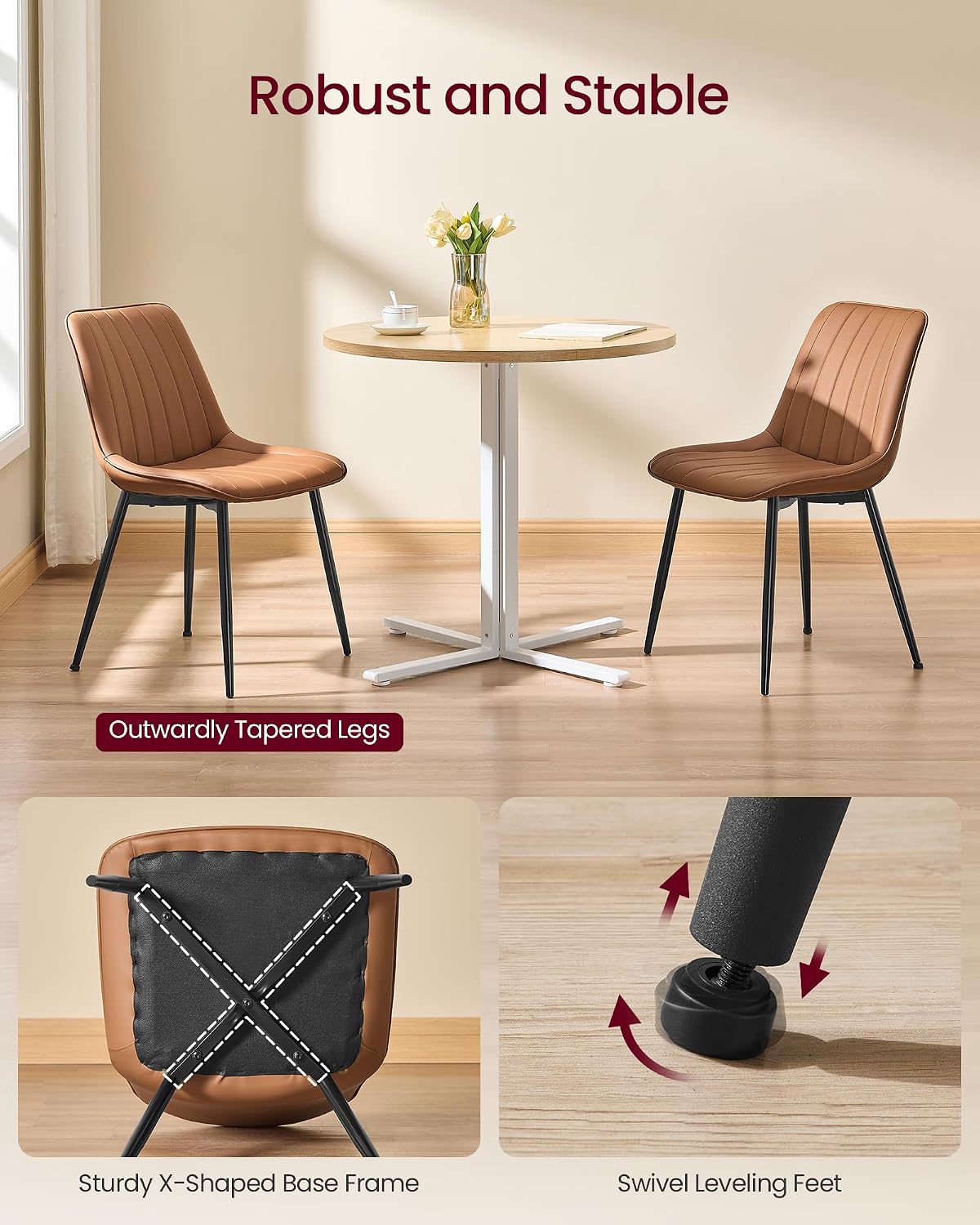 VASAGLE Dining Chairs Set of 2, Upholstered Kitchen Chairs, PU Leather