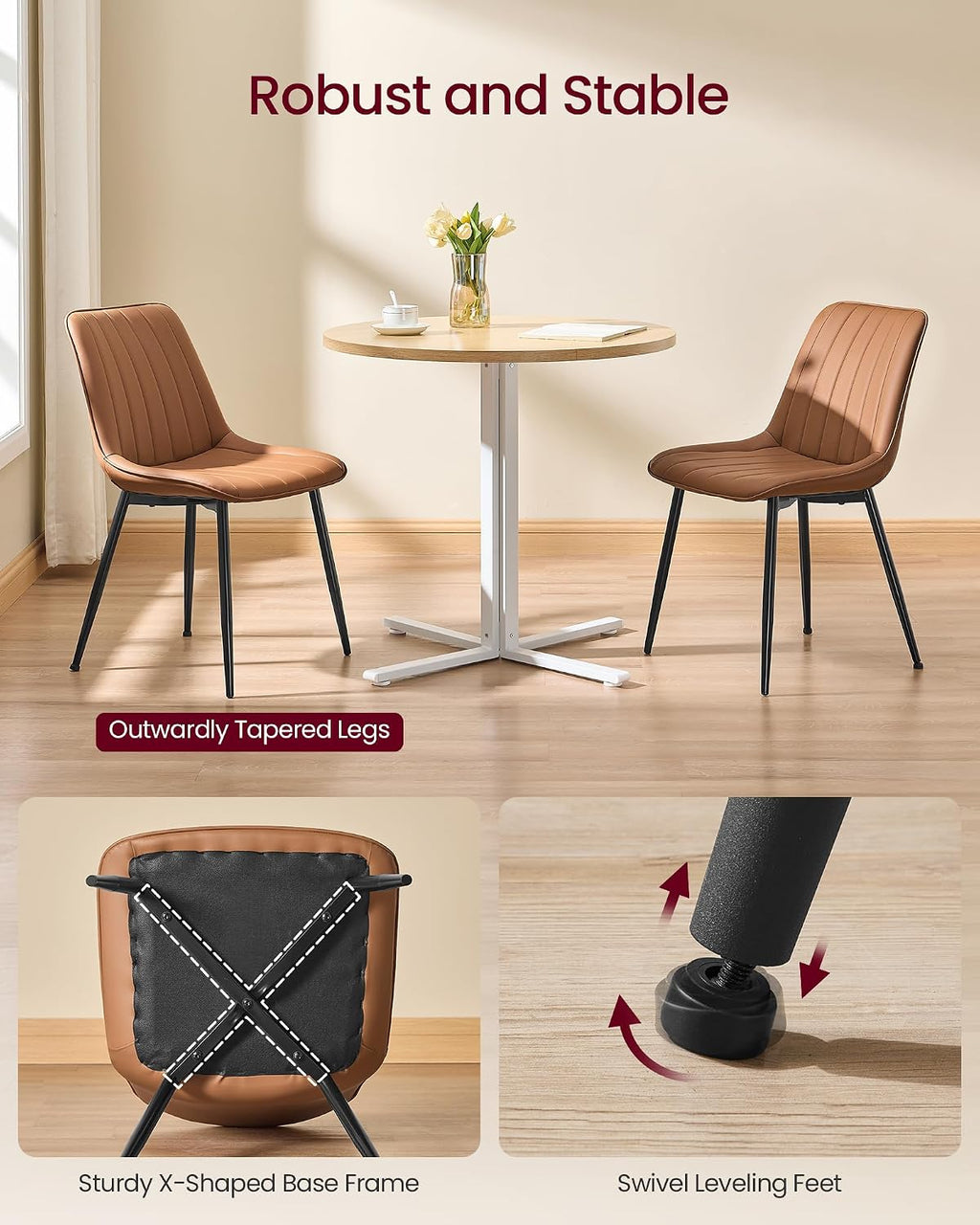 VASAGLE Dining Chairs Set of 4, Upholstered Kitchen Chairs, PU Leather