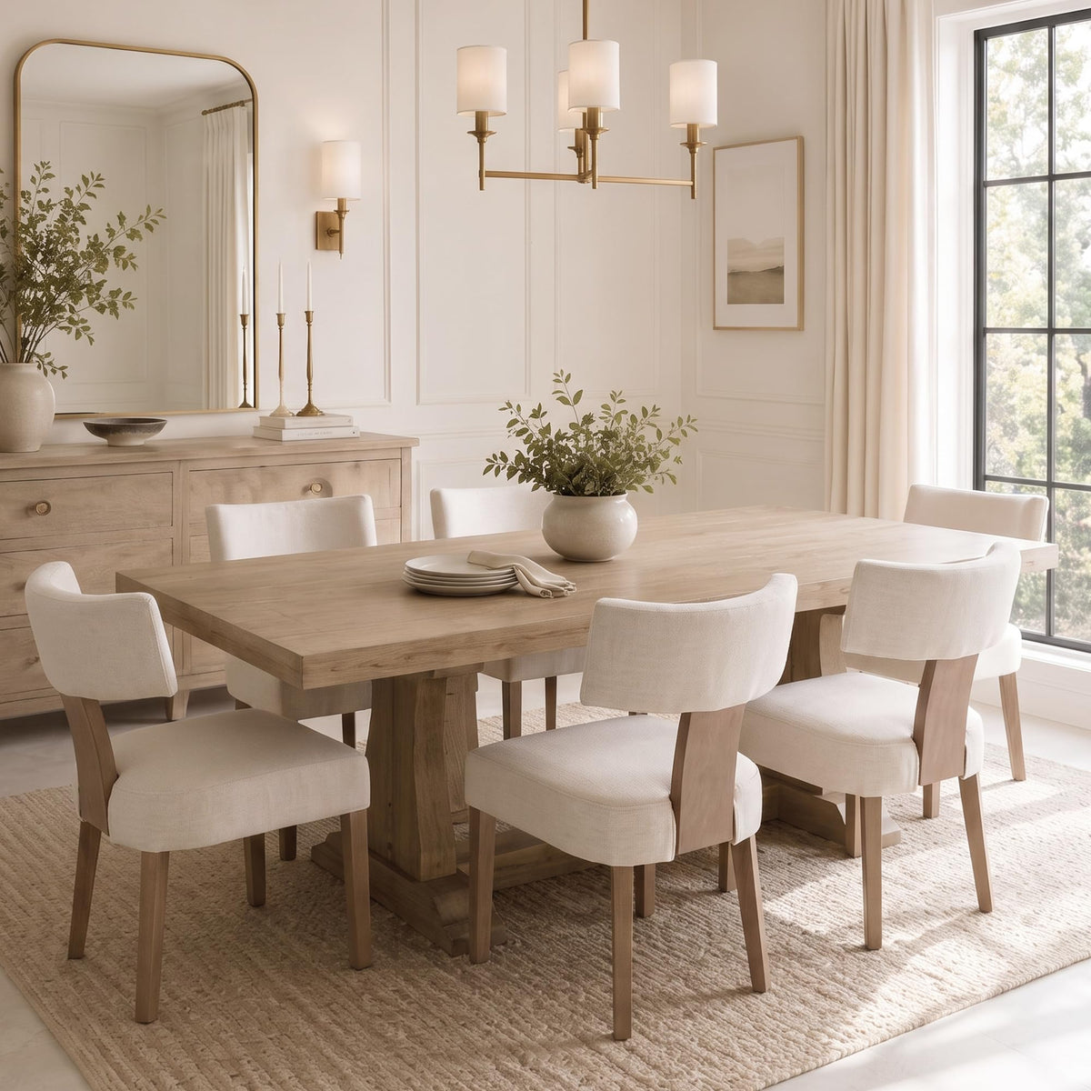 HNY Mid Century Modern Dining Chairs Set of 4, Upholstered Linen Kitchen & Dining Room Chairs with Ergonomic Curved Backrest, Solid Wood Legs, Farmhouse Accent Chair for Home, Apartment, Beige