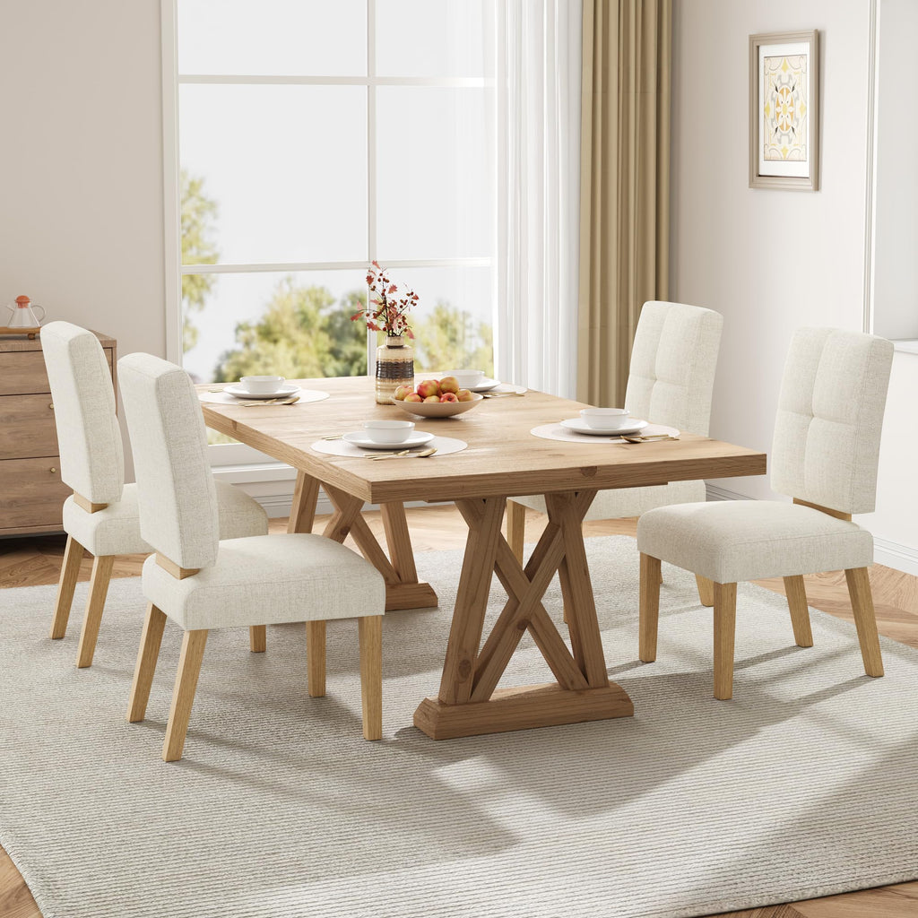 Wooden Dining Chairs Set of 4, Modern Farmhouse Dining Room Chairs with Cloud-Like Thick Cushion, Solid Wood Frame, Upholstered Kitchen Chairs for Dining Room, Living Room, Restaurant, Easy Assemble