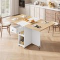 Jocoevol Space Saving Folding Dining Table for 4, Foldable Dining Table with Drawer and Storage Shelf, 6 Wheels Drop Leaf Kitchen Dining Room Table for Small Space (Natural, 47.2" x 23.6" x 29.9")