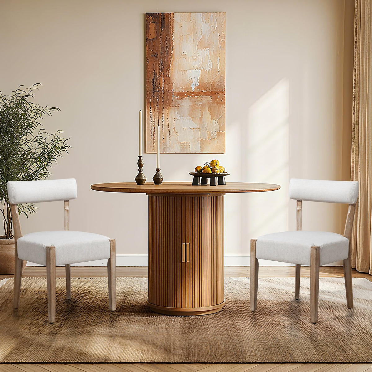 ZJhome Dining Chairs Set of 4,Mid Century Modern Dining Chair Set - Linen Upholstered Low Back Kitchen & Dining Room Chairs with Woven Design,Oatmeal Fabric