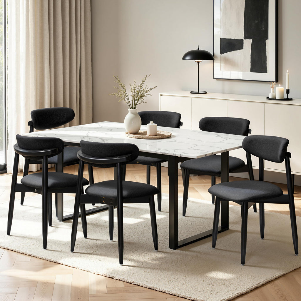 CHUN YI Dining Chairs Set of 4, Upholstered Wooden Dining Room Chairs, Mid Century Modern Fabric Kitchen Chair with Ergonomic Curved Backrest, Beige (Only Chairs)