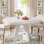 Tribesigns 47 inch Round Dining Table Wood Kitchen Table for Dining Room, 47" Dinner Room Tables for 4-6, Farmhouse Accent Furniture with Wooden Tabletop and Cross Base, Black