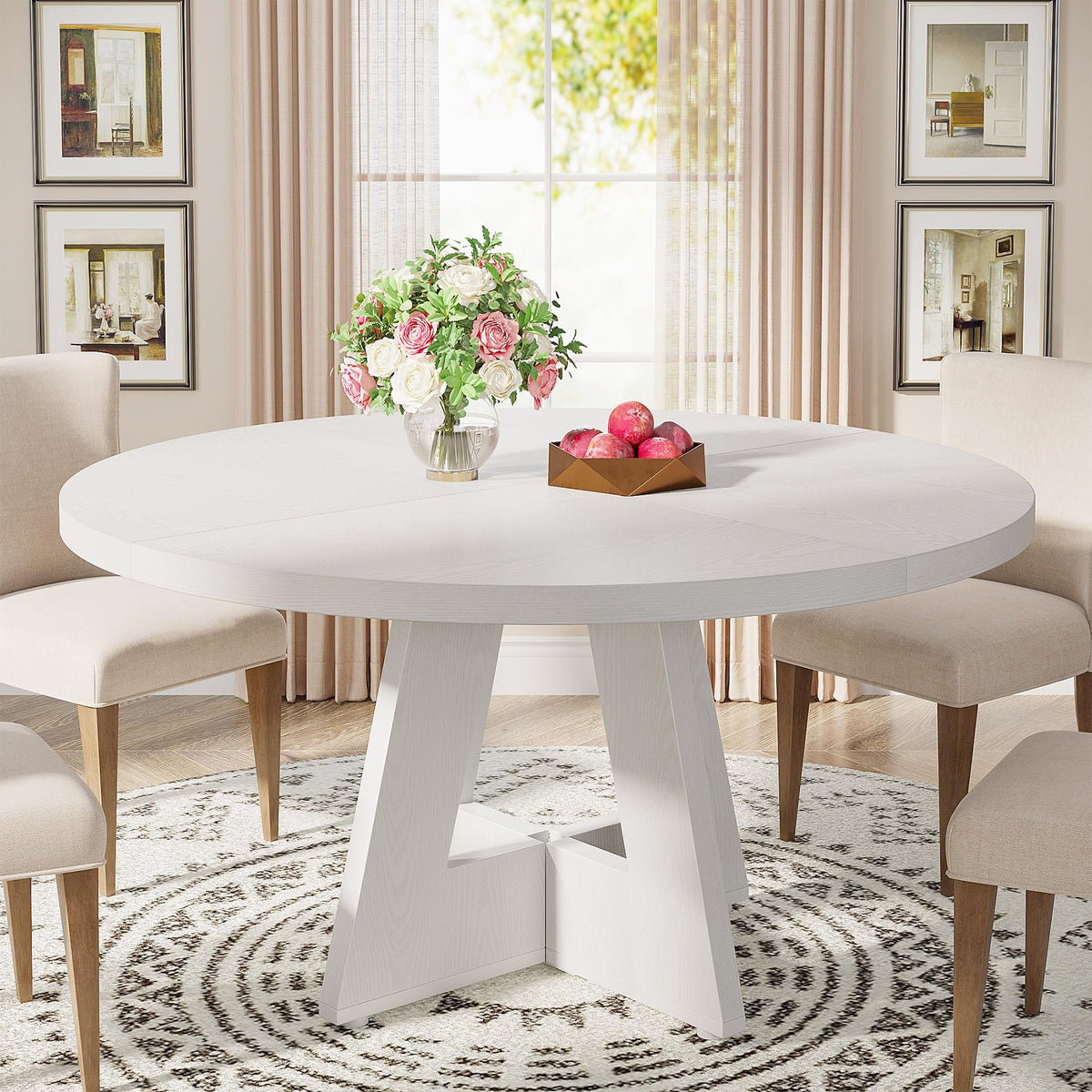 Tribesigns 47 inch Round Dining Table Wood Kitchen Table for Dining Room, 47" Dinner Room Tables for 4-6, Farmhouse Accent Furniture with Wooden Tabletop and Cross Base, Black