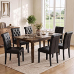 LSSPAID Dining Chairs Set of 6, Modern Armless Parsons Side Chairs, Upholstered Button-Tufted PU Leather Dining Kitchen Chairs with Solid Wood Legs, Brown
