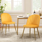 Velvet Dining Chairs Set of 4, Mid-Century Modern Upholstered Kitchen Chair with Metal Gold Legs for Living Room, Dining Room, White