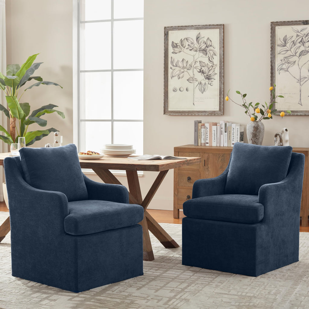 VKNOW Upholstered Dining Chairs Set of 2, Dining Room Chairs with Casters