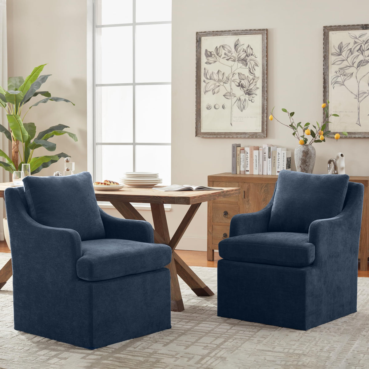 VKNOW Upholstered Dining Chairs Set of 2, Dining Room Chairs with Casters