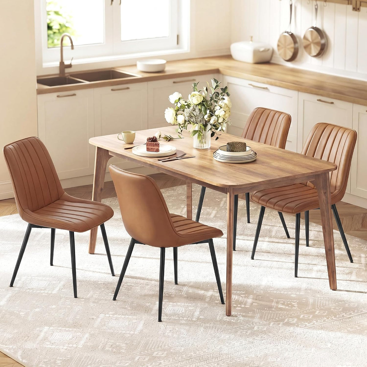 VASAGLE Dining Chairs Set of 4, Upholstered Kitchen Chairs, PU Leather