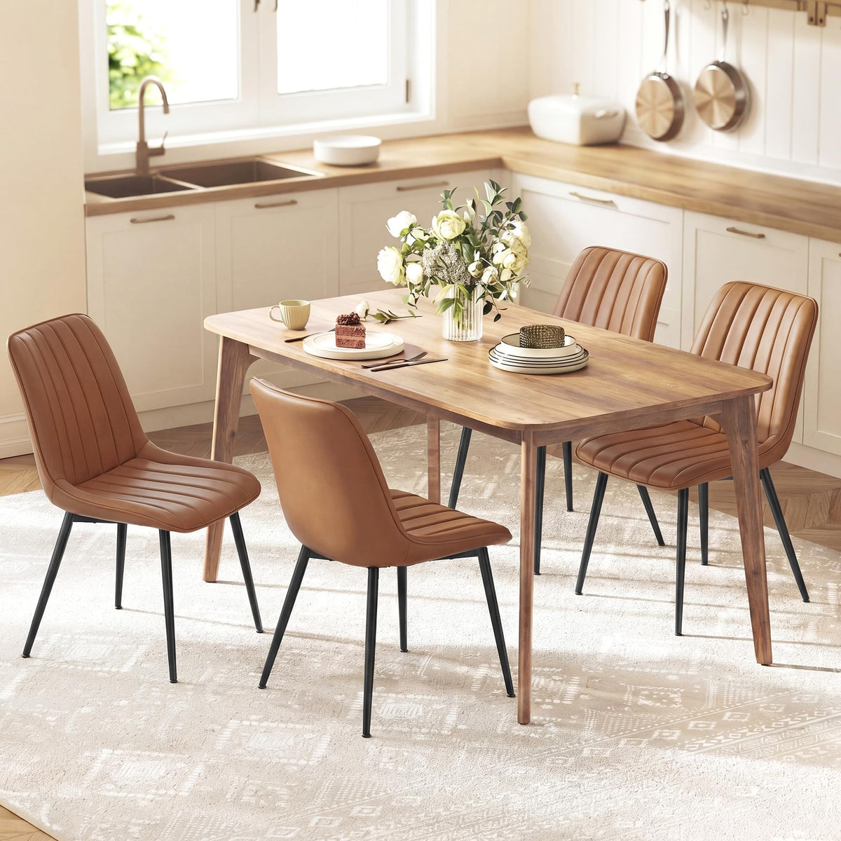 VASAGLE Dining Chairs Set of 4, Upholstered Kitchen Chairs, PU Leather