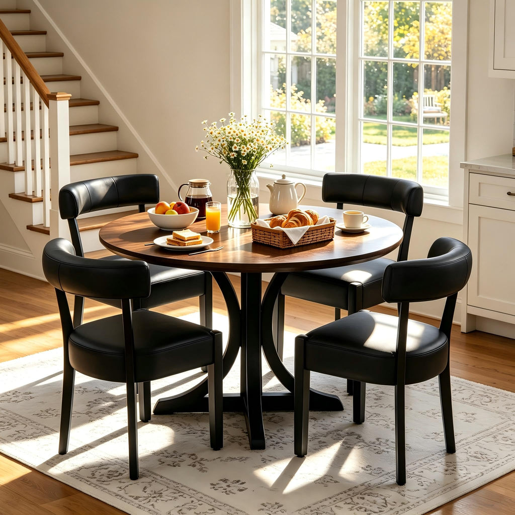 RNKSFX Modern Dining Chairs Set of 4, Faux Leather Upholstered Kitchen & Dining Room Chairs, Mid Century Modern Wooden Dining Chairs Oversized Sturdy Rounded Chairs Curved Back, Beige