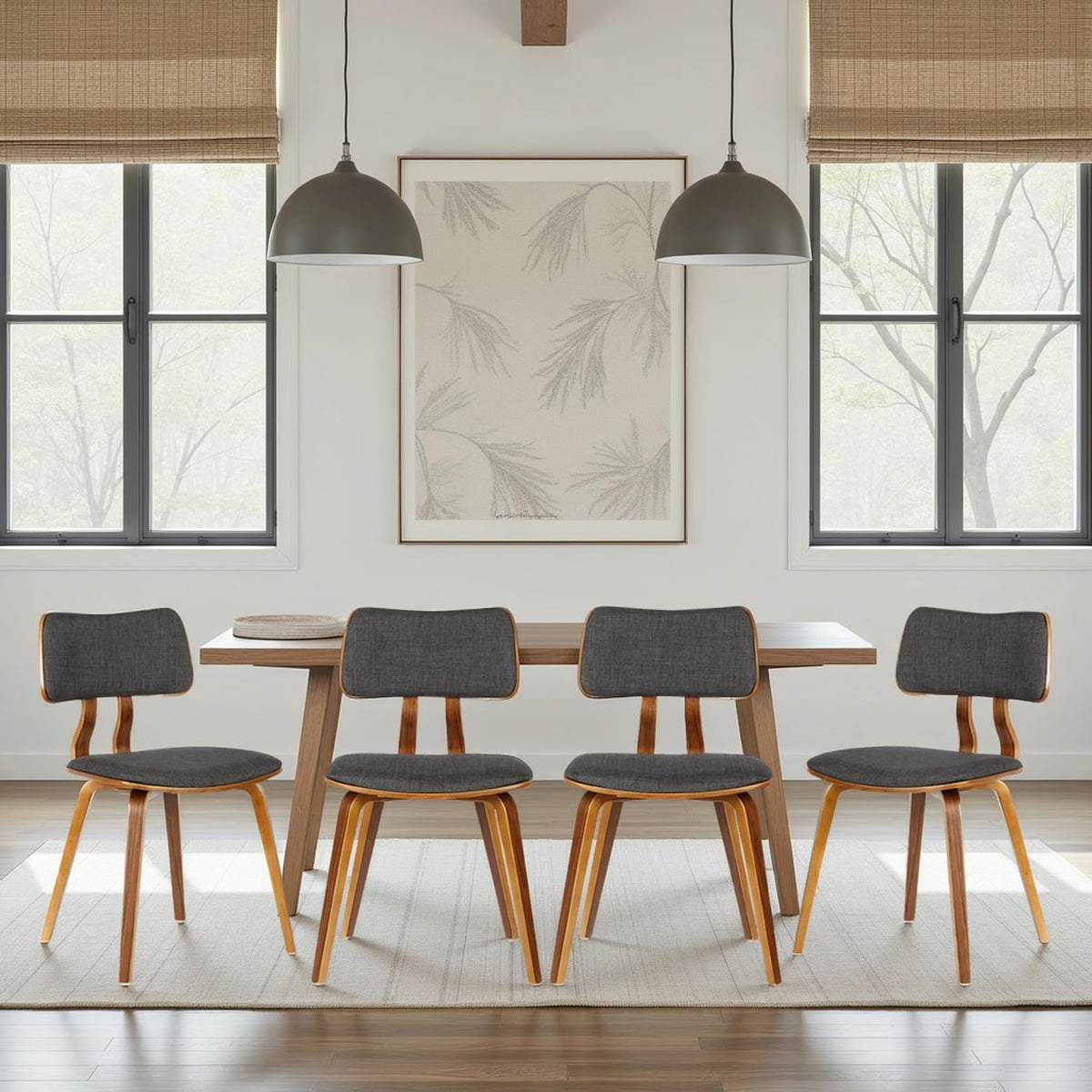 Armen Living Jaguar Dining Chair in Charcoal Fabric and Walnut Wood Finish,Charcoal/Walnut Finish 20D x 18W x 29H in