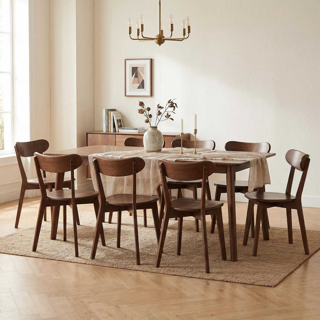 100% Solid Oak Dining Chairs Set of 4, Mid-Century Modern Dining Room Chairs, Wooden Kitchen Chairs with Curved Backrest, Walnut Brown Finish, Sillas de Comedor (4 Chairs)