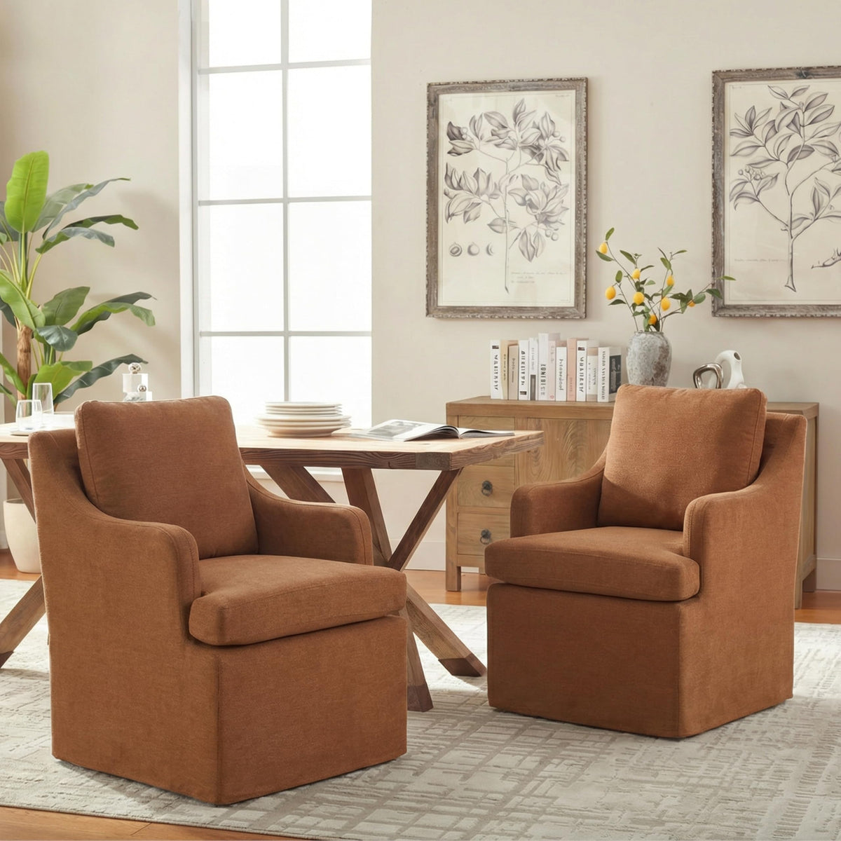 VKNOW Upholstered Dining Chairs Set of 2, Dining Room Chairs with Casters