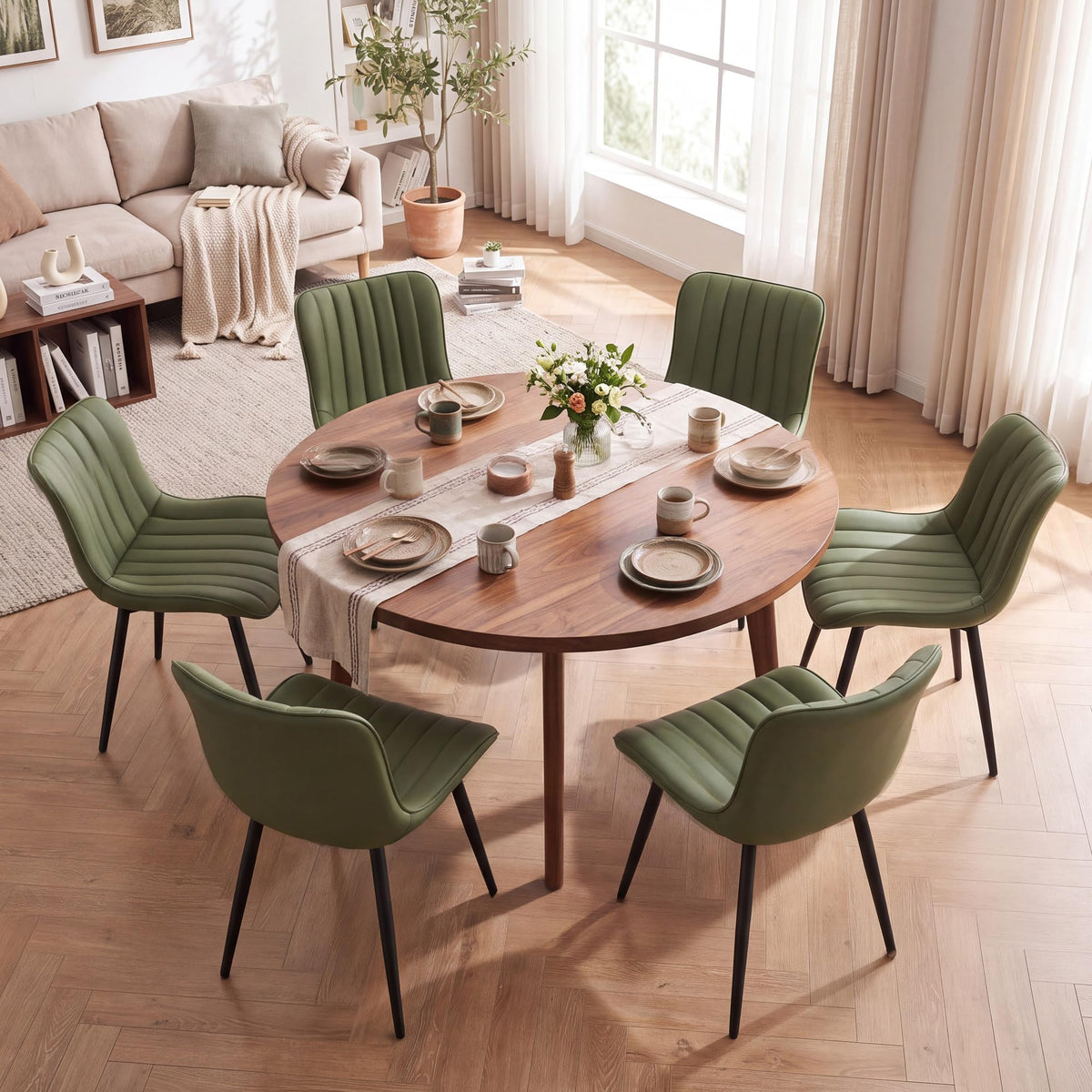 YOUNUOKE Dining Chairs Set of 2 Mid-Century Modern Kitchen Chairs Khaki