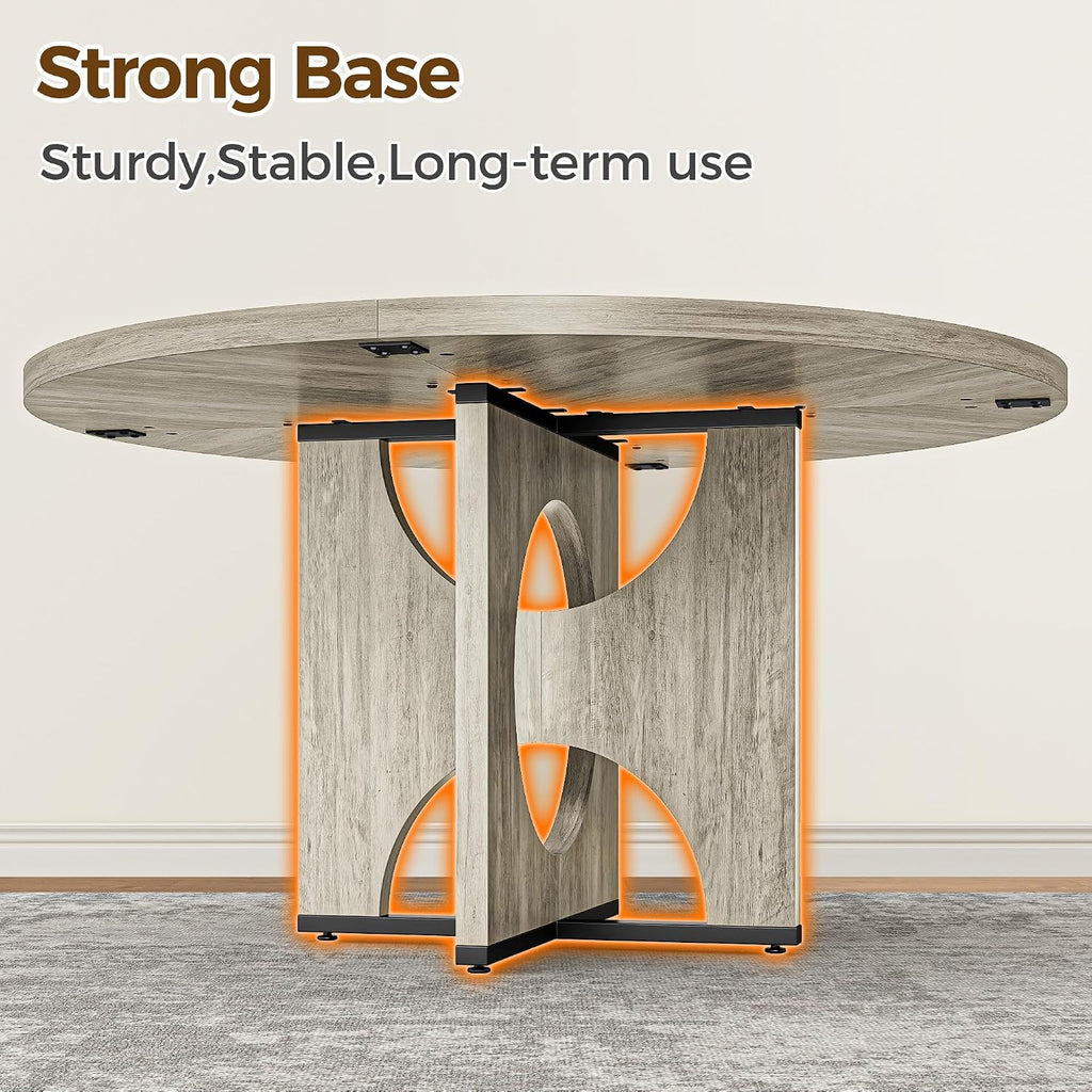 IRONCK 47" Round Dining Table for 4 with Pedestal Base, Gray
