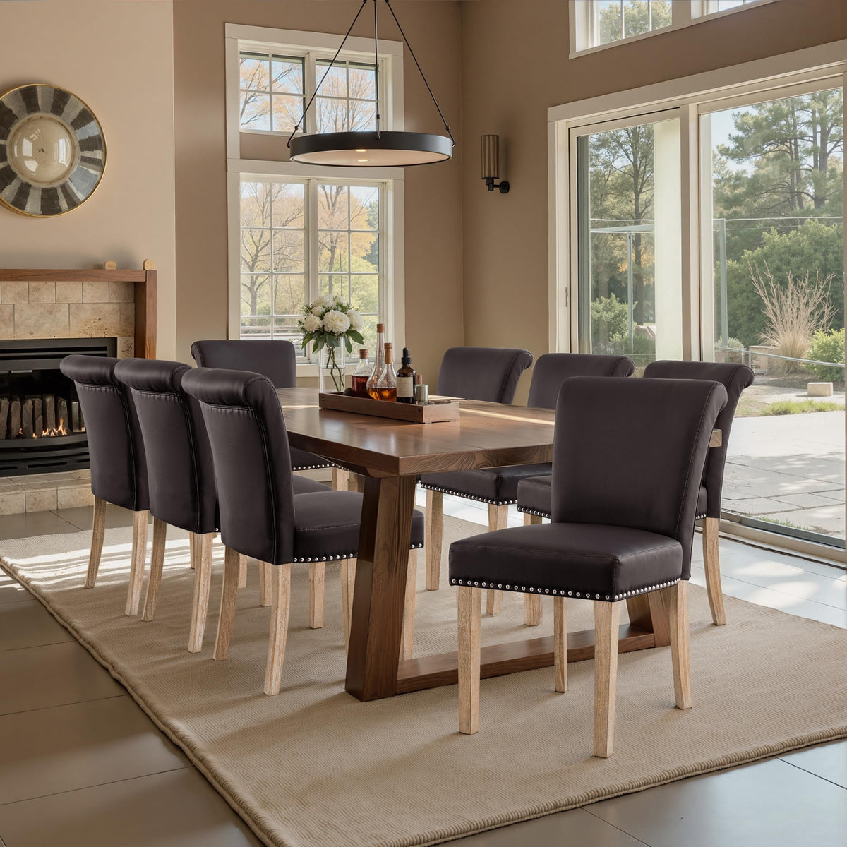 CHUN YI Dining Chairs Set of 4, Faux Leather Dining Room Chairs, Upholstered Modern Kitchen Parsons Chairs for Dining Room with Sturdy Wood Legs, Black (Only Chair)